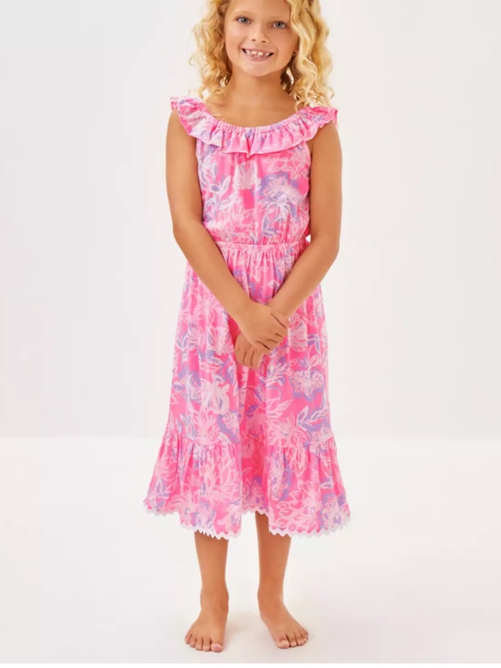 Lilly Pulitzer Pink Floral Elastic-Waist Dress
